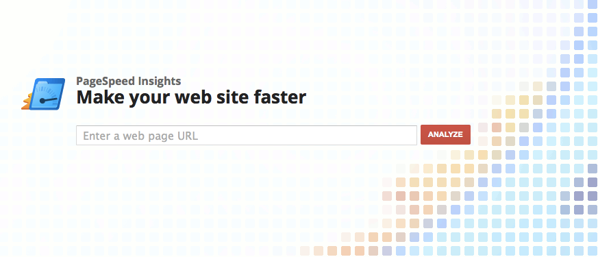 Screenshot of the PageSpeed Insights webpage with a search box for entering a URL and a button labeled 'ANALYZE'.