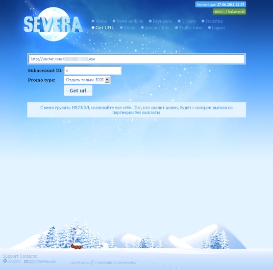 Screenshot of the Severa website's URL generation interface.