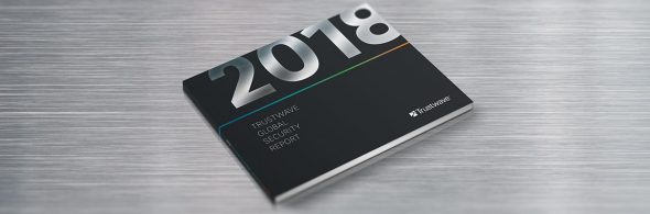 A cover of a 2018 security report featuring a sleek design with large silver numbers and a dark background.