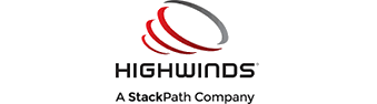 Logo of Highwinds,a StackPath Company,featuring a stylized swirl in red and gray with the company name below.