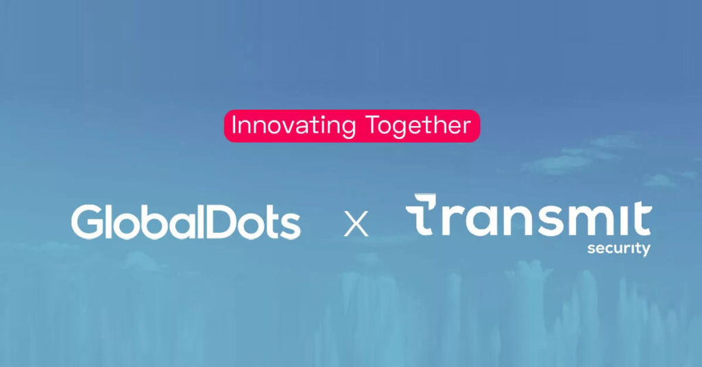 A graphic featuring the logos of GlobalDots and Transmit Security with the text 'Innovating Together'.